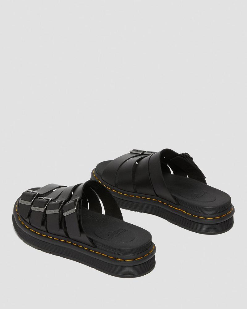 Men's Dr Martens Tate Leather Slide Sandals Black | AU 636QMA